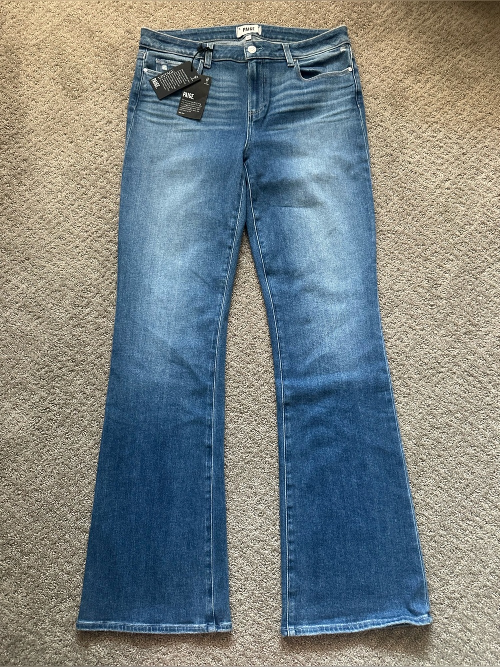 NWT Paige Laurel Canyon Mid Rise Bootcut Jeans in Flamenco Distressed - 33 Tall